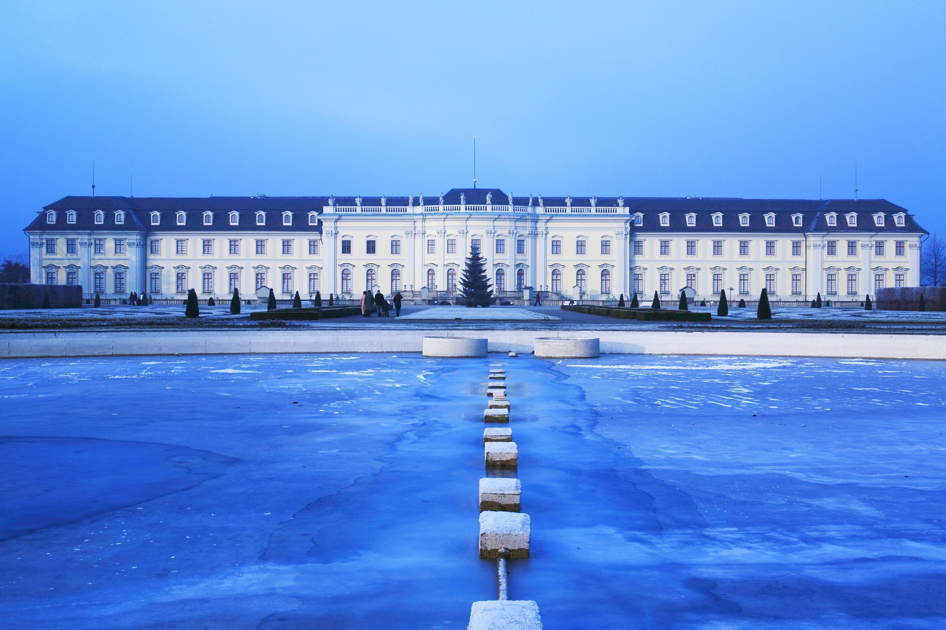 Palace Ludwigsburg Winter Lake Blue